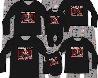 Personalisierte Hockey Santa Weihnachtspyjamas mit Tasche, gemütliches und warmes Outfit für alle Größen, Hockeykleidung, Hockey-Liebhaber-Geschenk, lustige PJs