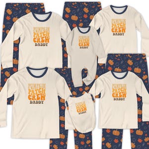 Personalized Holiday Pajamas With Pumpkin Patch Crew Printing,  Custom Pumpkin Vacation Sleepwear With Pocket,  Women Funny Homewear 2025