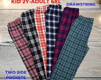 Pantalones de pijama de franela para familia: pantalones de estar por casa a cuadros 100 % algodón, pijamas navideños a juego, tallas grandes, pantalones de dormir de franela para mujer y joven.