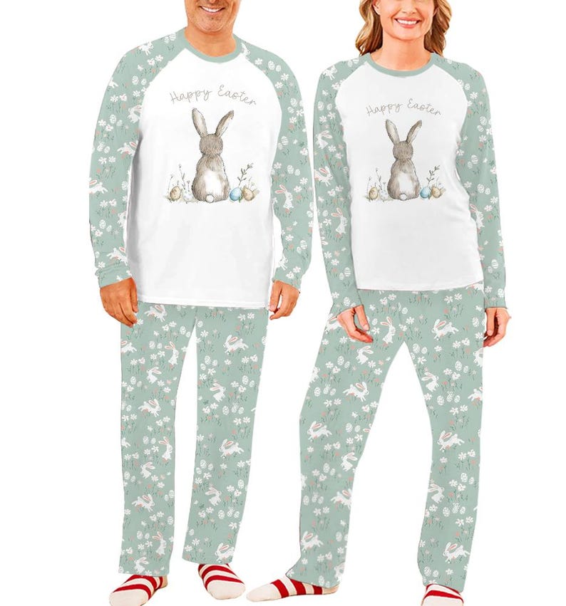Conjunto de pijama de Páscoa combinando para a família, pijamas de Páscoa felizes, tamanhos de recém-nascido a adulto 6XL. imagem 2