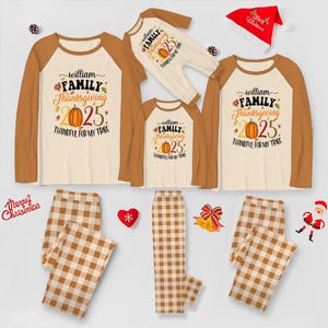 Thankful For My Family Pajamas 2025, Personalized Matching Thanksgiving Pumpkin PJs Plus Size, Women&#39;s Plaid Fall PJs, Thanksgiving Gifts