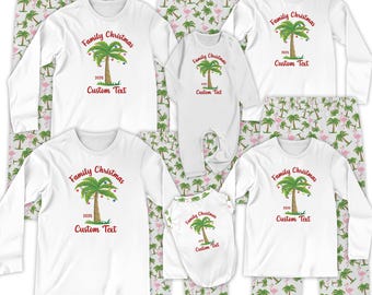 Pijama tropical personalizado a juego 2025: Conjunto único de vacaciones playeras con palmeras y flamencos. Regalos para ella en la playa 2025.