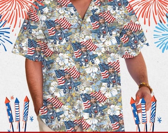 Camisa hawaiana personalizable del 4 de julio, camisa patriótica con botones para el Día de la Independencia, camisas patrióticas de talla grande, camisas con la bandera estadounidense