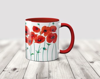 Poppy mug, Red poppy field mug, Poppy flower mug, Papaver rhoeas mug, Tea Mug, Red Flower Mug