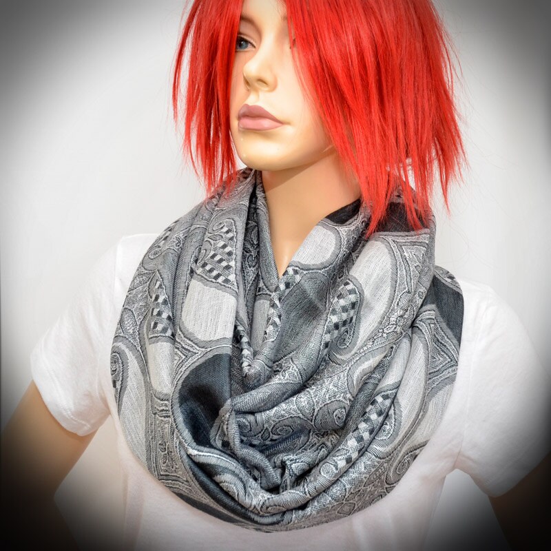Silver Gray Paisley Scarf Infinity Scarf Etsy