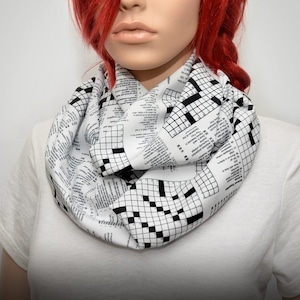 Black & White  infinity scarf with crossword puzzles print