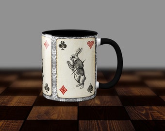 White Rabbit themed coffee mug. Alice's Adventures in Wonderland by Lewis Carroll Mug.