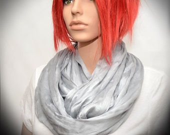 Silver Gray Silk scarf - Infinity scarf