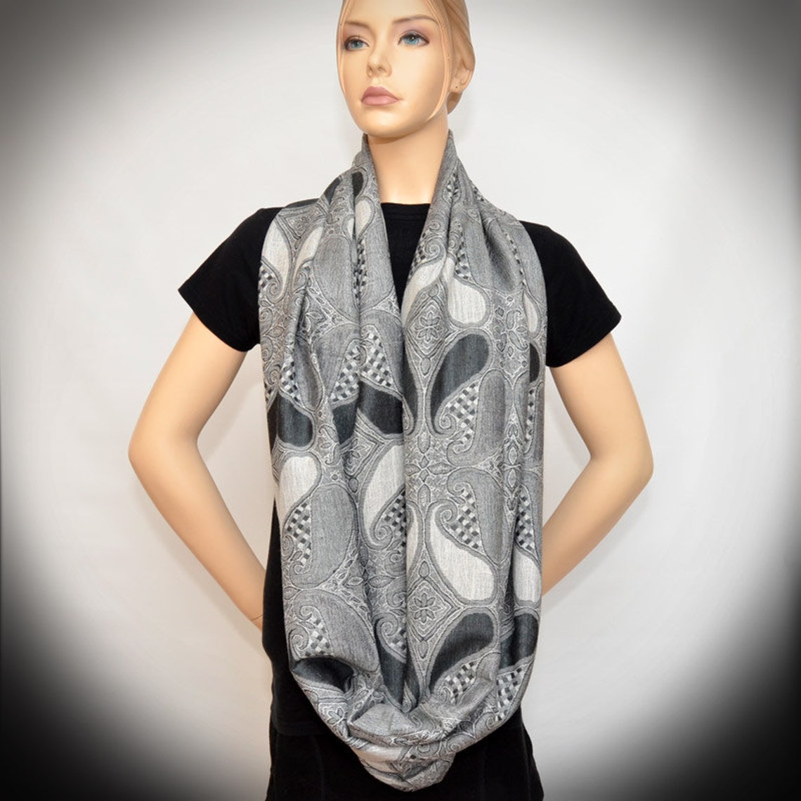 Silver Gray Paisley Scarf Infinity Scarf Etsy