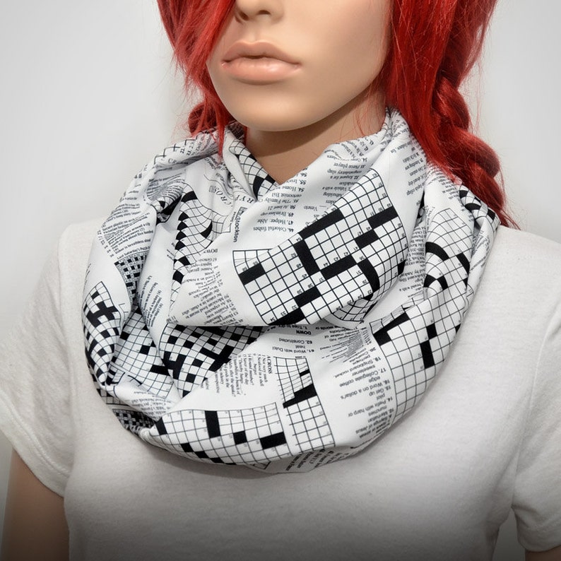 Black & White Infinity Scarf With Crossword Puzzles Print - Etsy