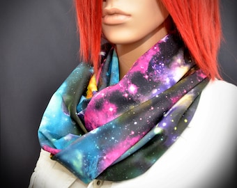 Colorful infinity scarf with galaxy print