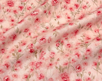 Tela de algodón puro de los años 20 con estampado de rosas y tejido liso para bolsos y vestidos hechos a mano.