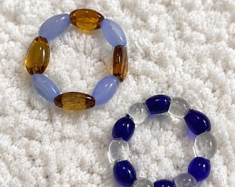 Anillo de cristal hecho a mano, anillo llamativo de cristal azul y amarillo, anillo transparente grueso, joyería de cristal colorida, regalo único para ella.