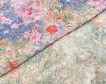 Tela floral 3D estilo pintura al óleo, tela tie-dye con purpurina para vestidos de primavera y verano, ropa Lolita, proyectos de costura DIY hechos a mano.