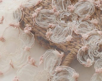 Rosa und Beige Spitzenstoff, Pailletten bestickte floral Tüll, Elegantes Kleid, Abendkleid Benutzerdefinierte Stoff