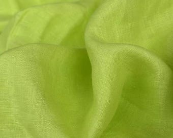 Tejido de lino puro verde fluorescente, suave y cómodo, lavado con enzimas, ideal para tops y vestidos.