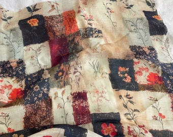 Vintage Multi-Element-Blumen bedruckt Patchwork-Raster Tencel-Acetat-Mischung Hemden- und Kleiderstoff zum Selbermachen