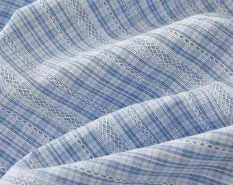 Blau Weiß Karierter Baumwoll-Polyester Stoff - Sea Salt Sommer-Shirt-Tuch