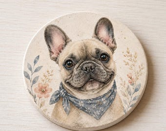 Posavasos de bulldog francés, posavasos de cerámica con forma de perro, regalo adorable para amantes de los bulldogs franceses, posavasos de 10 cm para tazas de café, regalo para amantes de los perros, decoración de escritorio para mamás de mascotas.