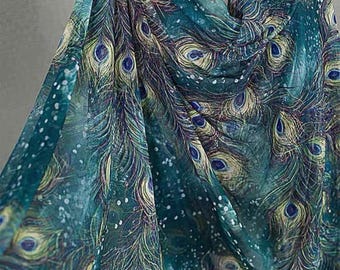 Feder Muster Stoff – Stretch Pfau Kleiderstoff – für Kleider und Kleider