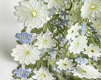 Tela de poliéster verde y rosa con bordados solubles en agua, tela floral campestre para bolsos, decoración del hogar y ropa.
