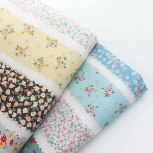 Tela de algodón puro con estampado floral a rayas, ideal para blusas, vestidos, camisones, camisas, ropa infantil y ropa de muñecas.
