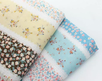 Klein geblümtes Patchwork gestreift aus reiner Baumwolle, Baumwollstoff für Tops, Kleider, Nachthemden, Hemden, Kinderbekleidung, Puppenkleidung