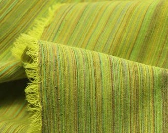 Gestreifter Baumwoll-Leinen Stoff in gelb, grün, braun, lila, und rot, geeignet für Hemden, Bekleidung