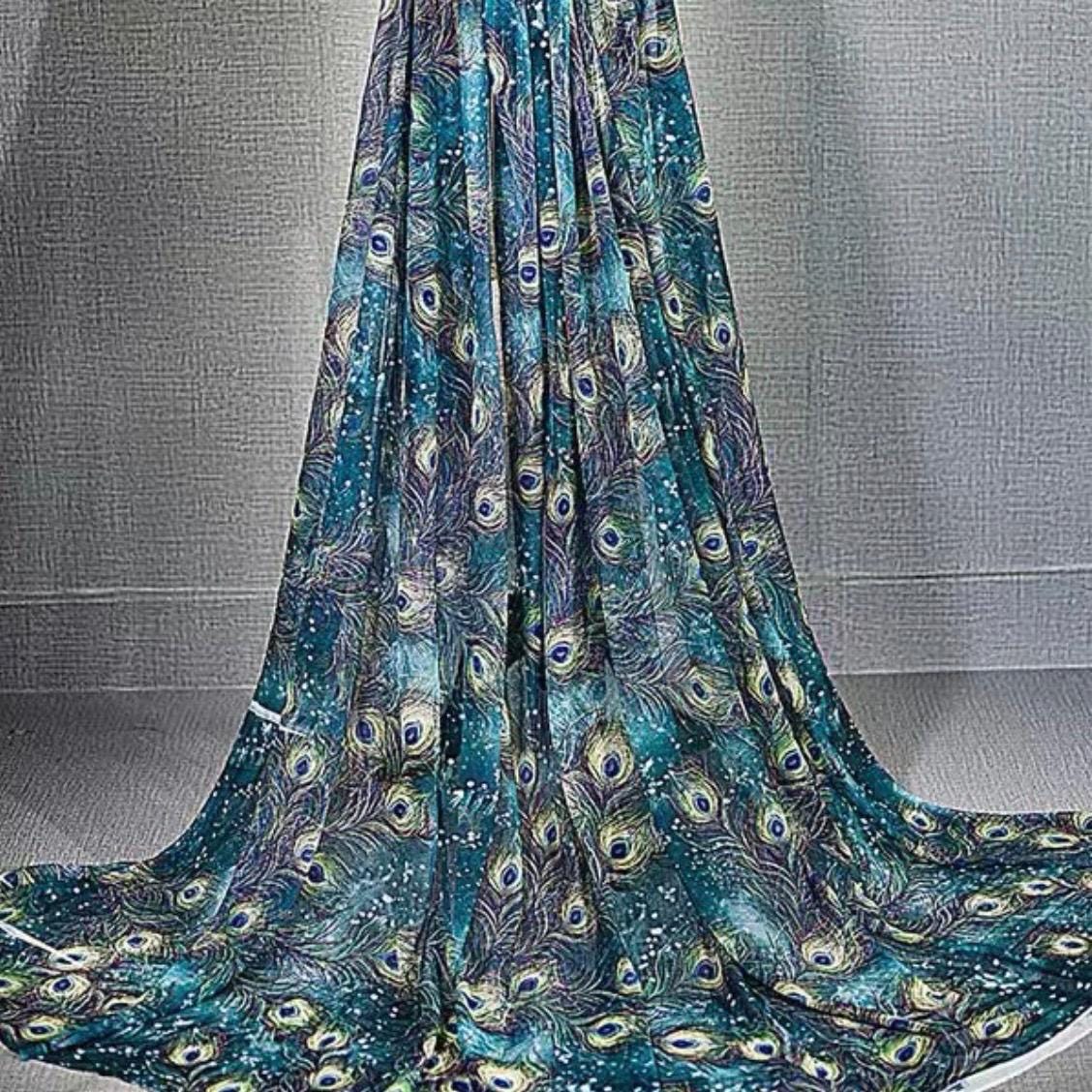 Feather Pattern Fabric – Stretch Peacock Dress Fabric – for Gowns and Dresses