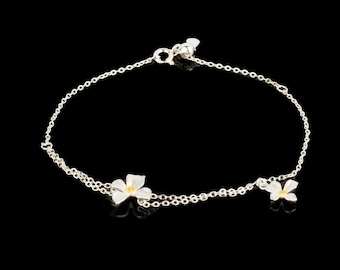 Dainty Sterling Silver Flower Bracelet, Minimalist Floral Jewelry