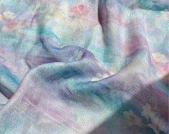 Tela estampada con degradado morado de ensueño, tela de diseñador para vestidos de primavera y verano, tela floral para vestidos, trajes y coleteros de mujer.