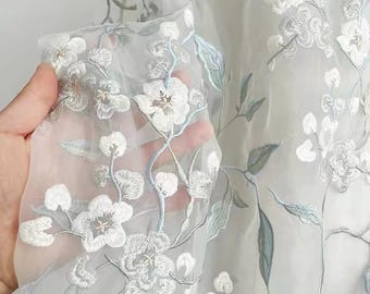 White Leaf Vine bestickter Spitzenstoff - Elegantes Brautkleid- und Abendkleid-Material