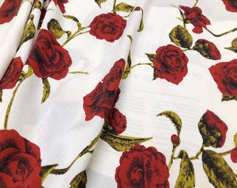Stoff, Rosen, weiss und rot, Viscose