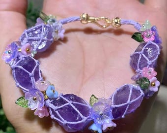 Handwoven bracelet,  Purple Fluorit Handmade braided bracelet – simple, stylish, and full of charm