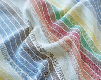 Tela de lino de seda suave y fluida con rayas multicolores, tela teñida en hilo para camisas, vestidos, chales y proyectos de bricolaje.