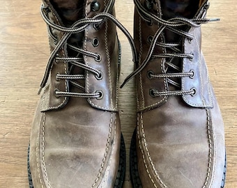 Leather Work Boots by JCrew Lace Up Classic Style with Vibram Lug Sole Men’s US Size 8 or Women’s Size 10 Vintage