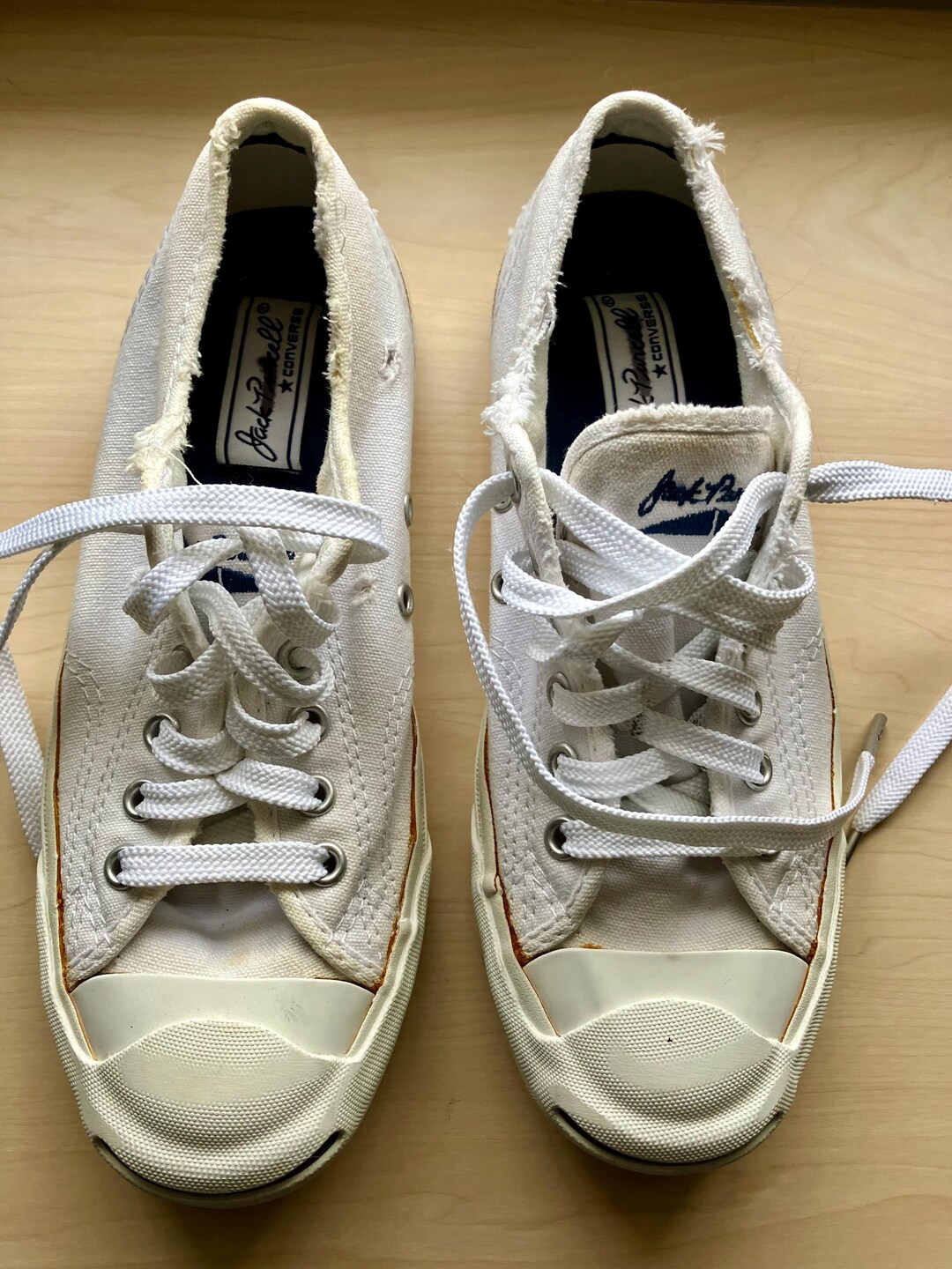 Converse Jack Purcell Classic Tennis Shoes in White Canvas Vintage 