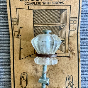 Glass Drawer Pulls or Cupboard Knobs Set of Four Matching Knobs Complete With Attachment Hardware  on Original Display Card Vintage 1940s