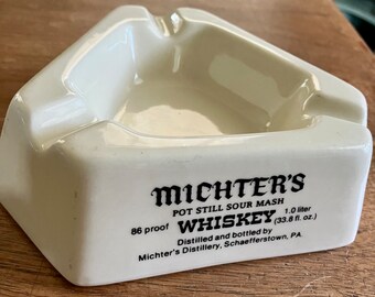 Ashtray Ceramic Michter’s Whiskey Advertisement Promotion For Distillery Vintage 1970s