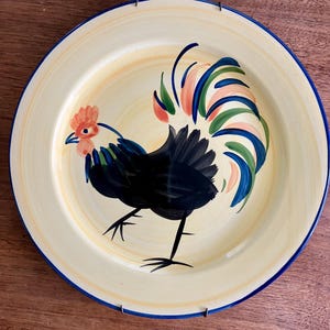 Rooster Handpainted Decorative Ceramic Plate with Multicolored Chicken Made in England Vintage 1995