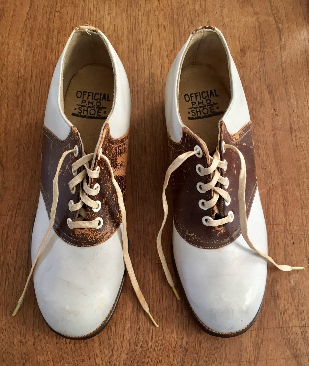 Vintage Cheerleading Saddle Oxfords 1950s Two Tone Brown and White
