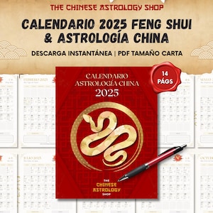 Tong Shu 2025 Imprimível | Calendário Mensal de Astrologia China com BaZi, Oficial e Constelación | Carta de Tamanho PDF | Ano de la Serpiente