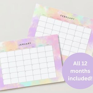 Editable, Printable 2025 Monthly Calendar, Digital Planner 2025, Calendar 2025 Template, 12 Month Calendar, Download Calendar, Kids Calendar