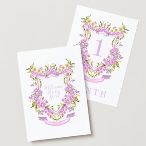 Vintage imprimable fille lilas fleurs violettes aquarelle pastel héritage écusson jalon cartes 13 cartes 5" x 7"