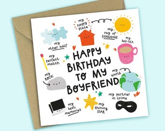 Boyfriend Birthday Card: Romantic - My Rock - Partner In Crime - Twisted Haggis