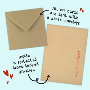 The image is a collage of two images, one showing an empty brown envelope and the other showing a brown envelope with a note about the contents.