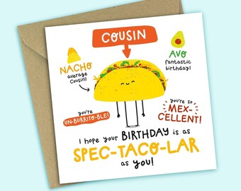 Funny Taco Birthday Card for Cousin: Food Pun