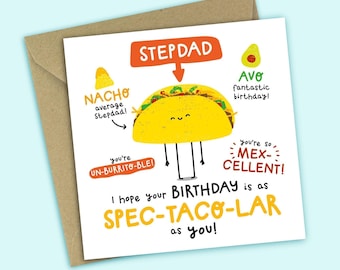 Funny Stepdad Birthday Card: Taco Pun Greetings