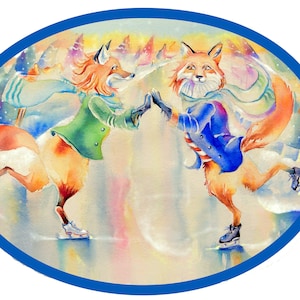 Cartes Pour Les Fêtes Un couple de renard qui patine