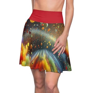 Vibrant Galaxy Women&#39;s Skater Skirt, Colorful AOP, Trendy Casual Wear, Summer Fashion, Festival Outfit, Unique Gift